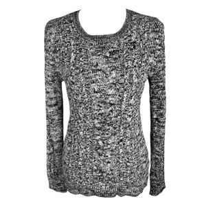 Old Navy Black White Marled Crewneck Chunky Knit Long Sleeve Pullover Sweater S